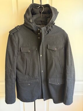 Guess Men’s Black Hooded Pea Coat
